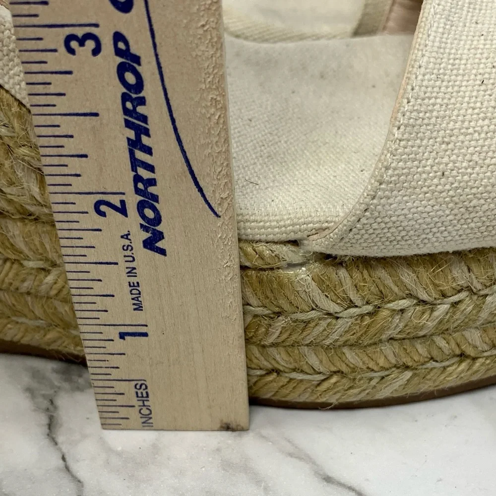 Stuart Weitzman Floria Cream Canvas Espadrille Wedges 8.5 Coastal Resortwear - Picture 14 of 16